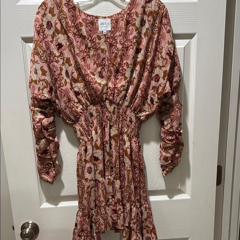 Misa Los Angeles Chiara Pink and Brown Patterned Dress